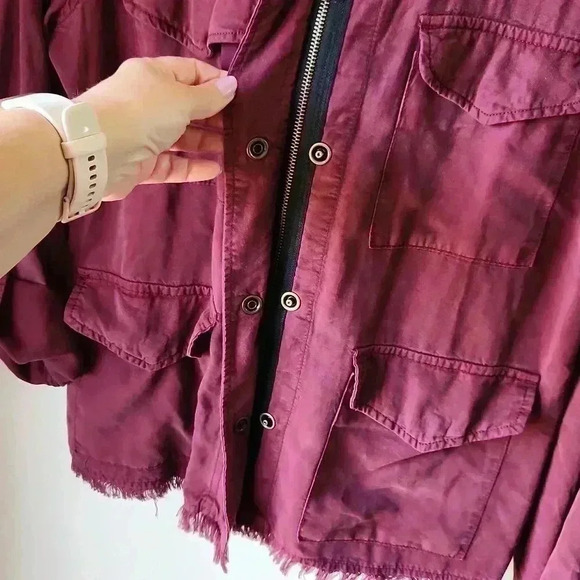 SANCTUARY anthro Roy Frayed Utility Jacket Wine Maroon sz M - Picture 9 of 16